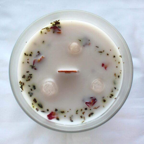 Vela de Rosa Y Piedra Preciosa Cuarzo Rosa - Amor - Imagen 3