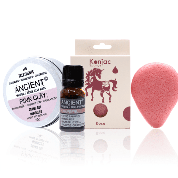 Pack facial Rosa: Esponja Konjac, Arcilla y Aceite Esencial