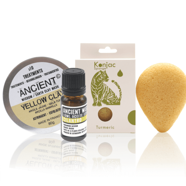 Pack facial Amarillo: Esponja Konjac Amarilla, Arcilla y aceite esencial