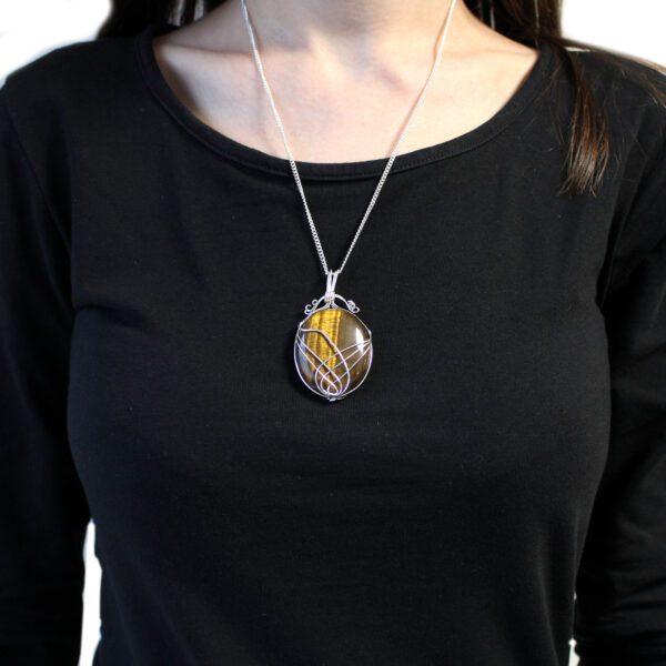 Collar Piedra Preciosa Envuelta - Ojo de Tigre en bruto - Imagen 2