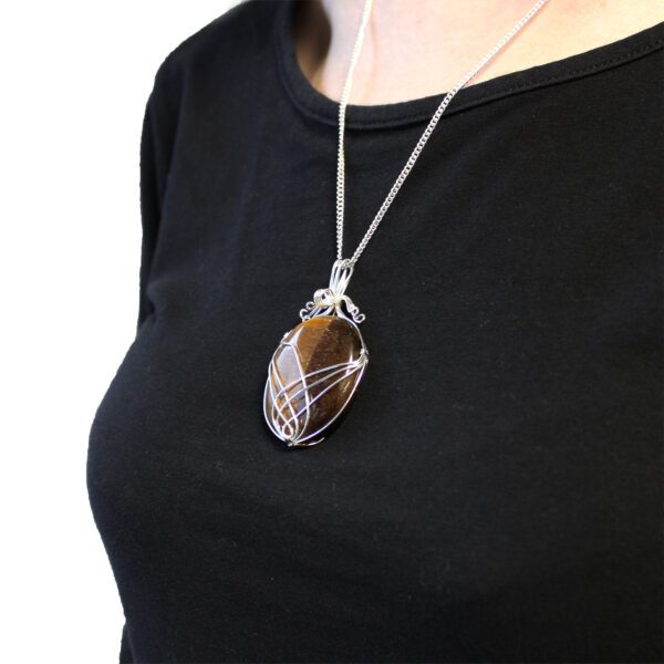 Collar Piedra Preciosa Envuelta - Ojo de Tigre en bruto - Imagen 3